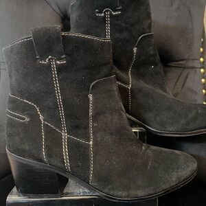 Vince Camuto Black Suede Short Cowboy Style Ankle Booties